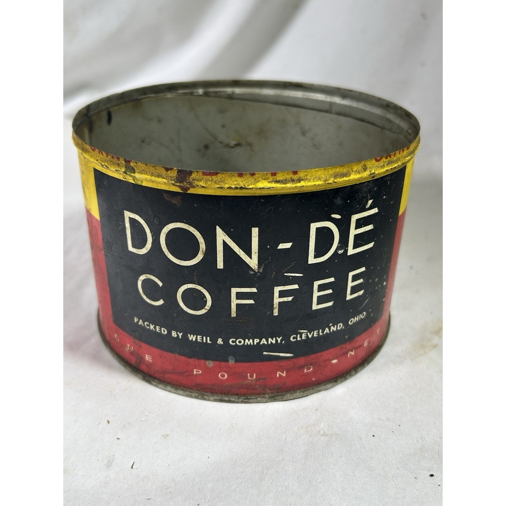 Vintage Don-De Coffee Tin Can Weil Co Cleveland Ohio Advertising Kitchen Decor